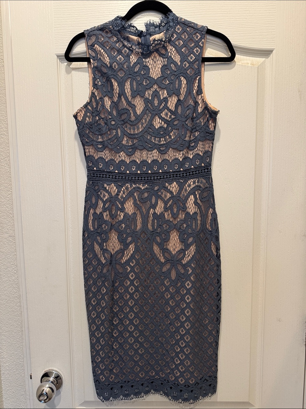 Just Me Navy Lace Midi Dress with Nude Lining